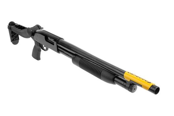 The Maverick 88 security is a 12 gauge pump action with 6 shot capacity